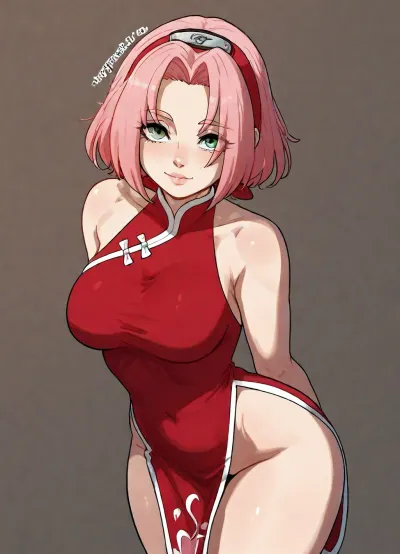(Kinkymation style), (haruno_sakura), simple background