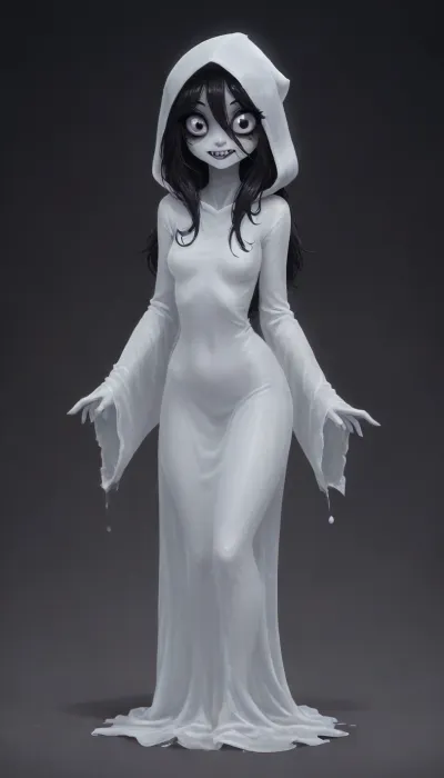 (owler meets innv style), jack cayless meets reiq style, ghost-girl, adorable, cute, ghost, girl, spooky, spirit, creepy, <lora:Halloween_Series_Cute_Sad_Ghost:2>, <lora:Aether_Ghost_v1.1_LoRA:2>, <lora:EnvySpiritXL02-creepy:2>