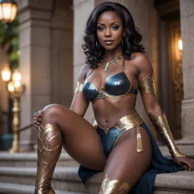 (temptress oracle cosplay), (dark skin milf), smirking, legs showing, high fantasy, close up