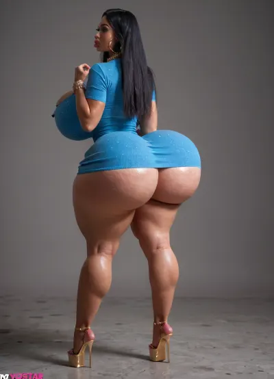 (masterpiece, best quality, ultra-detailed), fully body shot, at home, ((38 yo slut pornstar)), standing, back, (smiles), (bimbo huge breasts:1.2), (long hair:1.2), black hair, (makeup:1.1), very short tight dress, (((butt lift surgery, massive fake round ass, unnaturally plump ass))), (), ((hyper plump lips:1.3)), ((hyper lip fillers:1.5)), white bracelets, large white earrings, Beaded collar, 4ng3l, face, (bottomheavy:1.5), <lora:add-detail-xl:.8>, <lora:SDXL_BetterFaces-LoRA_v1:.8>, <lora:bottomheavy_v1_sdxl_LoRA:1>