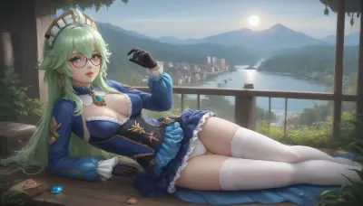 Gorgeous 35-Year-Old Girl, masterpiece, 8K, realistic, sexy eyes, perfect eyes, highest quality, high detail, detailed body proportions, five fingers, 5 fingers, visible vagina, shiny hair, nipple, (girl with aа-cup breasts), slender, athletic, street, city, forest, tropical, summer, sun, beach, mountain, grass, field, ruins, rain, snow, winter, clothed, cliche, checkered, fluffy dress, thigh-high stockings, lace, panties, detailed clothing, beautiful, cute, girl, standing, sitting, lying down, moving, dancing, talking, communicating with viewer, sucrose, genshin inpact, light green hair, disheveled, multi-colored, semi-rimmed, jewel, thigh-high stockings hips, headdress, zzSucrose, ahoge, brown, eyes, glasses, gradient, hair, between, messy, multicolored, semi-rimless, eyewear, short, animal, ears, frills, fur, collar, gem, gloves, thighhighs, long, sleeves, white, headwear, zettai, ryouiki, skirt, blue