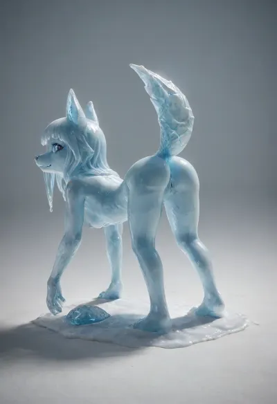 furry fox girl on all fours, fit body, pussy, small ass, icecarvingcd_xl, <lora:icecarvingcd_xl-000013:.8>, PEIceSculpture, ice, sculpture, <lora:PE_IceSculpture:.8>, (creature), <lora:transparent_cyberdog:.8>, slime, Translucent, <lora:slimeXL:.8>