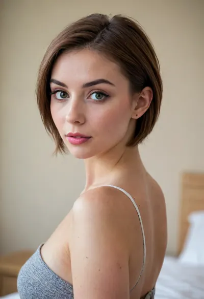 ziprealism, (21yo, naughty Scottish girlfriend, romantic bedroom, intimate scene:1.6), (closeup face portrait, focus on eyes:1.5), (slender, petite, fit body, firm athletic body, small breasts, seduction, sensual gaze:1.6), (swept-back hair style, asymmetric hair cut:2), (deep auburn hair with coppery highlights, luxurious hair, thick voluminous hair, dark eyebrows:1.4), (oversized expressive eyes, innocent doe eyes, delicate face, angular jaw, flawless porcelain skin:1.2), (rich saturated color palette, shallow depth of field, soft bokeh, layered composition, analog lens:1.6), (detailed eyes, perfect eyes, natural skin texture, photorealistic skin texture), (4k, uhd, uncompressed, raw photography), Stable-Yogis-Makeup-Enhancer-XL, <lora:Instagram_Selfie_SDXL:.8>