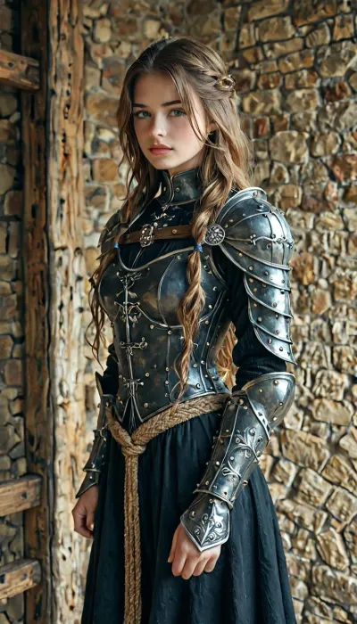 Uber realistic, 8k, ultra detailed, masterpiece, (beautiful medieval female knight), Medieval setting, gothic themed, black armor, bondage, blue fantasy eyes, High, Resolution, More, Details, 8K, but, hkstyle, <lora:add-detail-xl:.8>, <lora:MJ52:.8>, <lora:BUT_SDXL_SHS:.3>, <lora:hkstyleV5:.8>