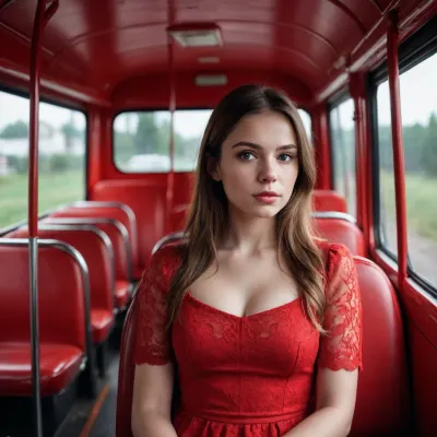 beauty girl in a red buss