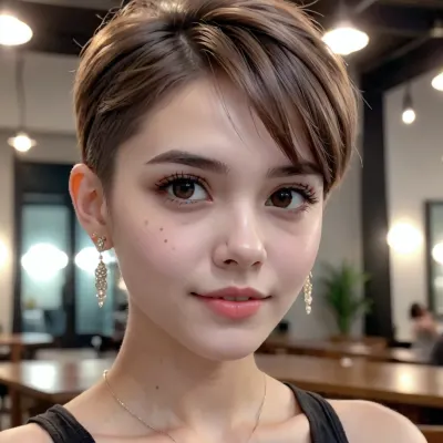 (((high fade))), (((cute))), 1girl, cute girl, looking_at_viewer, short_hair, earrings, <lora:cute_girls_xl_v1:.6>