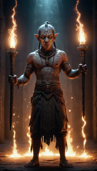 inkwork, dark fantasy, illustration, evil tribal laserlight-painting