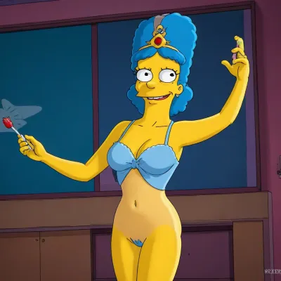 (Marge Simpso from the TV series "The Simpsons"), 80's animation, (animated drawings like Marge simpson), (((simpsons drawing style))), big boobs, full body wiev, blue hair, Simpstyle, <lora:SDXL-Simpstyle-Lora-v2-r16:1.6>