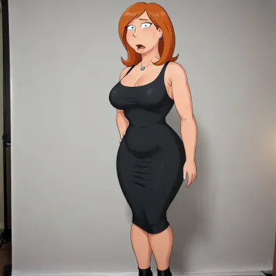 (Lois Griffin from the TV series "Family Guy"), 80's animation, (animated drawings like Lois Griffin), (((Family Guy art style))), Lois_Griffin, Full body shot, tight black dress, high heels, FuturamaStyle, flat, chest, big, breasts, huge, gigantic, small, hips, thighs, wide, thick, plump, belly, muscular, female, arms, extra, abs, <lora:Lois_Griffin prompt 80 image SDXL epoch200:1>, <lora:SDXL-FuturamaStyle-Lora:.8>, <lora:Venus_Body_Alpha:.8>