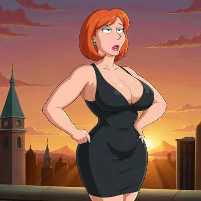 (Lois Griffin from the TV series "Family Guy"), 80's animation, (animated drawings like Lois Griffin), (((Family Guy art style))), Lois_Griffin, Full body shot, tight black dress, high heels, FuturamaStyle, flat, chest, big, breasts, huge, gigantic, small, hips, thighs, wide, thick, plump, belly, muscular, female, arms, extra, abs, <lora:Lois_Griffin prompt 80 image SDXL epoch200:1>, <lora:SDXL-FuturamaStyle-Lora:.8>, <lora:Venus_Body_Alpha:.8>