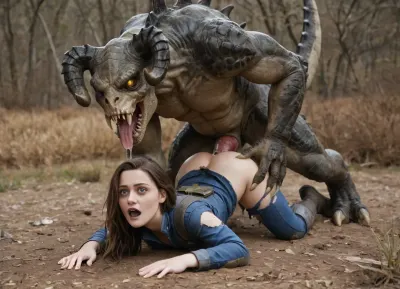 (masterpiece, ultra detailed, best quality, soft shadows, soft light, close view), Fallout style, Lucy MacLean, dressed in a Vault-suit, is getting aggressively fucked by a massive green Deathclaw in the desert, vaginal missionary, grab head, she has black hair, dirty skin, Interspecies, Deathclaw, Fallout, lizard penis, mutant male, monster sex, zoophilia, dirty torn Vault-suit, detailed faces, detailed eyes, detailed mouth, detailed pupils, detailed teeth, HD, ultra detailed, outdoors, grinning female, pain scream, wide open eyes, perfect eyes, cumflation