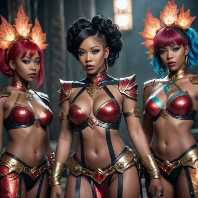 kpop infernal oracle gang cosplay, black milfs, high fantasy