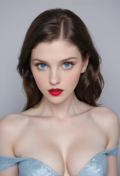 (27yo), (closeup, focus on breasts:2), (mesmerizing pale blue eyes, shocking red lipstick, glistening lips, moist lips, flawless pale porcelain skin, limbal ring:1.8), (dark hair, long silky hair, elegant hair, dark eyebrows:1.4), (cozy bedroom, extravagant jewelry), (oversized expressive eyes, innocent doe eyes, delicate face, angular jaw:1.2), (soft flirty smile, full lips, soft lips, cupid lips, cupid bow lips, lips parted:1.4), (slender, skinny, small breasts, pale breasts, pale nipples:1.4), (shallow depth of field, soft bokeh, layered composition), Stable-Yogis-Makeup-Enhancer-XL, (alexdadd, alexandra, alexandra daddario:1.6), <lora:alexdadd:1.8>, <lora:princess_xl_v2:.4>