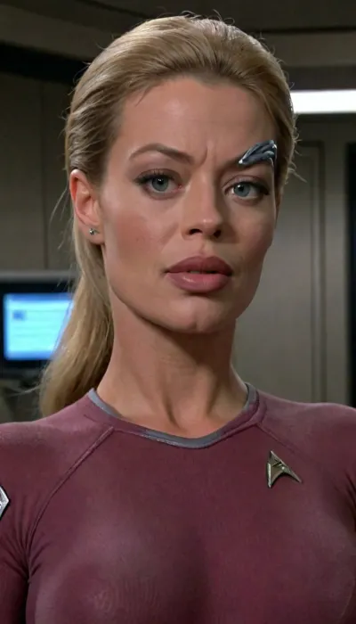 Seven of nine, from startrek voyeger, in uniform, Seven, of, Nine, bmbplora, <lora:yursrp18e390f0b16m853:2>, <lora:bimboxl_02:2>