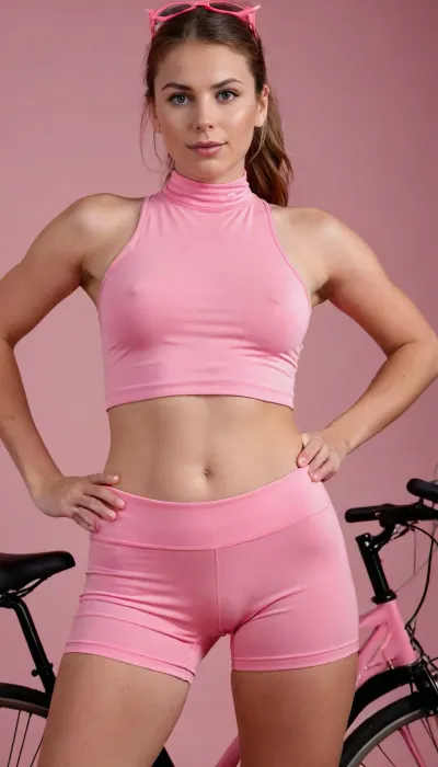 extreme detail, bedroom, well illuminated scene, woman, 25years old, brown straight hair, close up, hourglass figure, lean body, (front view), gaping pussy, big pussy, swollen pussy lips, (deep cameltoe:1.3), (pink, long bike shorts:1.5), (realistic bike shorts:1.2), well illuminated bike shorts, very tight shorts, extremely realistic fabric, standing, (wide legs), medium round breasts, professional, 8k, highly detailed, extreme realism, red ribbon choker, fluffy bunny ears, visible face, braless, Wearing, clothes, that, make, sense, with, Braless>, <lora:bralessSDXL_v1_00022:.8>, bike, shorts, <lora:bike shorts_XL_V1.0:.8>, <lora:PantyPull-000005:.8>