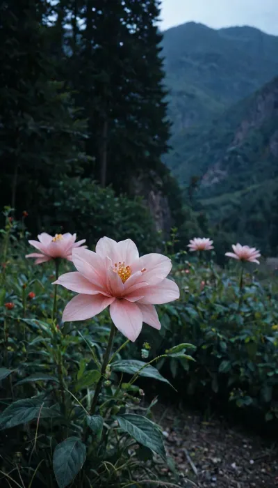 Night, spotlight, Film tones, high contrast light, faded colours, Close up on iridescent pink flower, metallic sheen, landscape, nature, xdlx, style, very, dark, focused, flash, photo, cn1990s, <lora:xdlx_style:2>, <lora:sdxl_darkflash_v6-000060:2>, <lora:cn1990s_v1.0:2>, green, eyes, blue, brown, perfecteyes, <lora:PerfectEyesXL:.8>