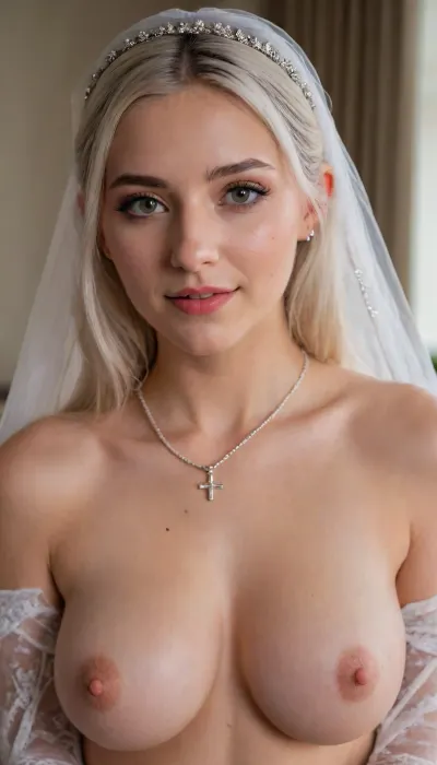 Eva Elfie, Eva Elfie model, Eva Elfie elite nude, nude bride, Very stacked busty, nude horny very girls, sinister shy smile, veil, look at me, Eva Elfie natural saggy tits, ordinary sorority style, huge cross necklace, makeup High detailed photo, high quality photo, evaelfie, <lora:evaelfie_XLv1:2>