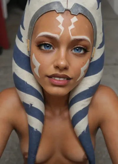 Ahsoka tano from star wars the clone wars season 1, 18 years old, small breasts, naked, skinny, completely in frame, happy face, aheago face, cute face, ahsoka, tano, from, star, wars, the, clone, <lora:asohka_v1.0:.8>