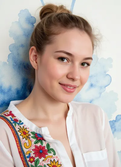 Hyperrealism
Impressionist painting in watercolor style, {embroiderer creates a watercolor drawing on an embroidered shirt, (double exposure), (picture within a picture), Slavic pattern on a white shirt, (watercolor double exposure), watercolor style, painting process}. The correct requested style of watercolor, painting, bright colors, play of light and shadow, conveying feelings through form.