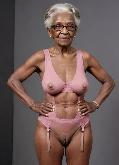 Congolese Granny, (((99yo granny:1.9))), from darkest Congo, (((thin body:1.8))), small flat saggy breasts, sexy revealing lingerie, full view of body image, legs wide apart, cameltoe, ihigh waist underpants, wearing glasses, angry expression, wrinkled breasts., (((ultra skinny body:1.8))), ., longnips, <lora:longnipsxl:.8>, <lora:Saggo_XL:.8>