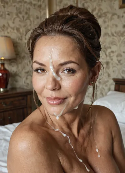 score_9, score_8_up, score_7_up, score_6_up, mature_female, milf, cougar, mature_body, mature_face, 1girl, solo, brown_hair, looking_at_viewer, brown_eyes, realistic, lips, cum_on_hair, cum, nude, facial, portrait