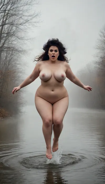 Neutral Grey Background, Full Body Image, Front view, full Body view of Sexy black Woman, (DARK black skin:1.3), (fat Woman:1.4), (huge tits:1.5), (huge thighs:1.5), (hairy pussy:1.4), Long smooth hair, thigh-high high-heeled leather boots, smiling, happy