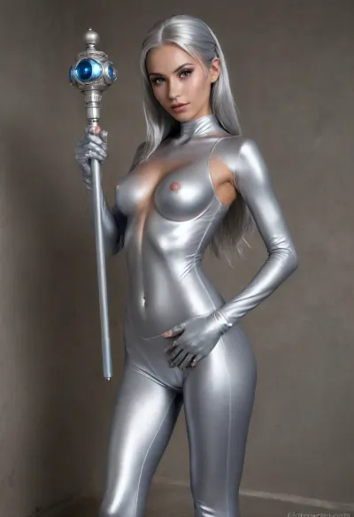 A feminine athletic blue vixen holding a magical staff fursuit posing for a studio photo., Super detailed, super quality, Hajime Sorayama style, (beautiful Cybernetic woman), (masterpiece, best quality), Brunette, medium breasts, sci-fi, (silver face), (still silver body), (shiny silver skin:2), (cyber body), (mechanical joints of arms, mechanical joints of legs, mechanical joints of hips, mechanical joints of neck), (full figure visible), (wide apart legs), (pussy fucking), big dick, cowgirl sex position, reverse, cowgirl, white, cock, black, closeup, cs-m3tal-ok_v06-1000, artoflips, uoclips, lips, lipstick, art, of, silver liquid pours from the nipples, lactation, sprayingmilk, Sp4c3, Sc3n3, planet, stars, nebulae, sky, slimwoman, naked, very, small, breast, <lora:Miniature_Space:2>, <lora:slimwoman:2>, <lora:Iridescent_Rainbow_Lips:2>, <lora:Lip_Gloss_sexy_lips_by_DarkEffect:.8>