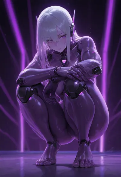 ((Asian cyborg girl, transparent head with visible wires and tubes)), (visible cyborg feet with purple lights and perfect detailed human toes), squatting and showing feet, (prominent toes), <lora:PAseer-SDXL-Transparent Robot:.333>, <lora:BUT_SDXL_SHS:.777>, <lora:JapanZ_Big_Eyes:.111>