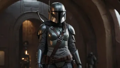 Uber realistic, 8k, ultra detailed, masterpiece, Star wars female, mandalorian, hair with a long braid, grey armor, black belt, black boots, grey mandalorian helmet, full Body Photo in sci fi setting, Future, Star wars, pussy, exposed, (pussy in view), (exposed pussy), (show pussy), bottomless, nude