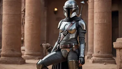Uber realistic, 8k, ultra detailed, masterpiece, Star wars female, mandalorian, hair with a long braid, grey armor, black belt, black boots, grey mandalorian helmet, full Body Photo in sci fi setting, Future, Star wars, pussy, exposed, (pussy in view), (exposed pussy), (show pussy), bottomless, nude