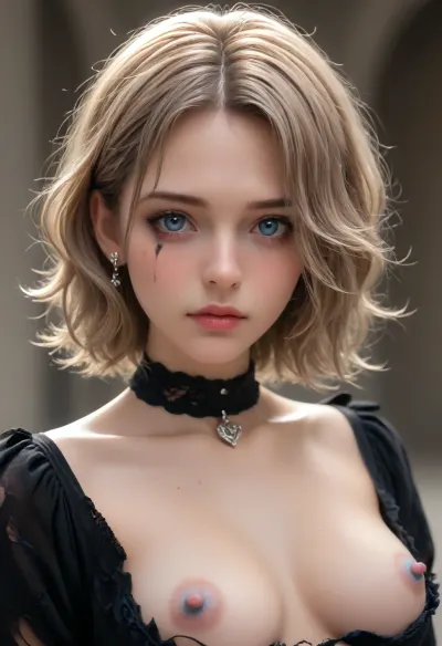 I'm ugly AI, disheveled unwashed hair, sloppy smudged makeup of an uglyy girl. torn dirty clothes, long blue nipples with swollen nipples are visible, and my swollen fillet pussy with a tinge wants warmth. piercing of the urethra. the gouged anus of an anal whore., longnips, artoflips, uoclips, lips, lipstick, art, of, <lora:longnipsxl:1.7>, <lora:Art_Of_Lips_PONY_XL_By_UOC:.8>