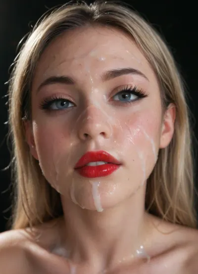 Cum-faced Platin Blondine: oberflächlich bukkake Porträt in dramatischer Beleuchtung