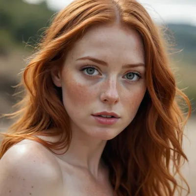 A realistic photo of an attractive red-haired woman with freckles, ginger hair flowing naturally, confident and seductive gaze.
Elegant outfit, modern fashion style, subtle sensuality, soft cinematic lighting, luxury photoshoot aesthetic, photorealistic, ultra-detailed, professional photography, high-end influencer look.