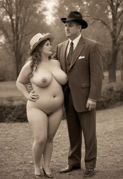 (antique old desaturated photo, sepia, professional bokeh:1.8), large bavarian farm in 1950's, gorgeous fat sexy milf, sexy vintage lingerie, stockings, (pushing up her enormous big dangling breasts:1.6), (two men, hat and suit, wanting sex, touching her, hard nipples:1.5), outdoor, bright sunlight, shadows, rule of thirds, (view full body:1.8), <lora:face_xl_v0_1:.8>