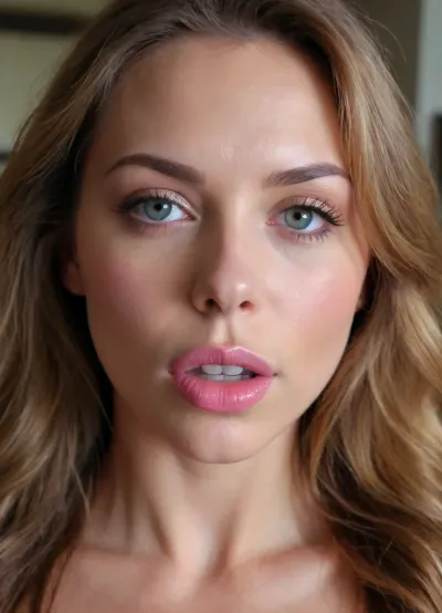 solo, face, (youthful:1.3), (sexy:1.3), (cute:1.3), (mommy), (feminine), (big lips:1.1), glossy lips, (nude:1.2), (horny:1.3), (orgasm, orgasm face, closed mouth), in love, eye contact, long hair