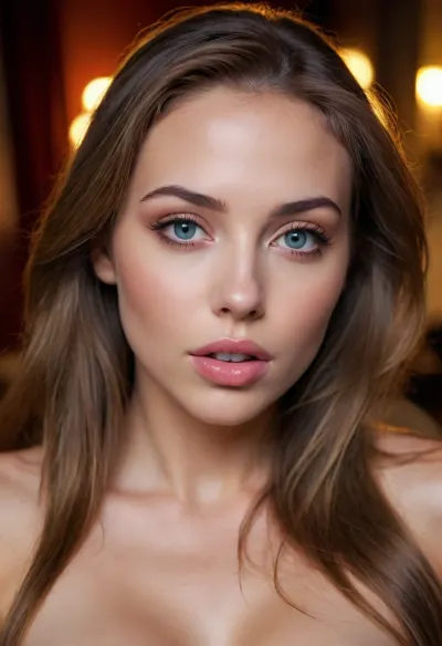 solo, face, (youthful:1.3), (sexy:1.3), (cute:1.3), (feminine), (big lips:1.1), glossy lips, (nude:1.2), (horny:1.3), (orgasm, orgasm face, closed mouth), in love, eye contact, long hair