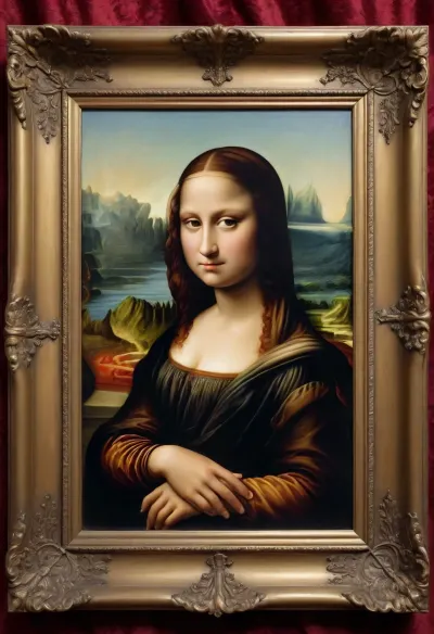 Renaissance, Renaissance painting, Renaissance art, a painting in a gilded frame depicting the Mona Lisa in her original nude pose, a painting in the style of Renaissance painting
