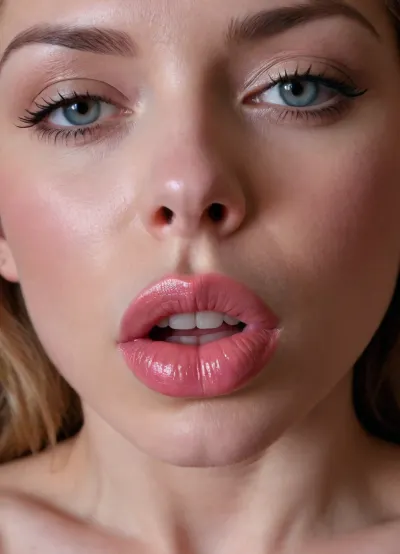 solo, face, (youthful:1.3), (sexy:1.3), (cute:1.3), (mommy), (feminine), (big lips:1.4), glossy lips, (nude:1.2), (horny:1.3), (orgasm, orgasm face, closed mouth)