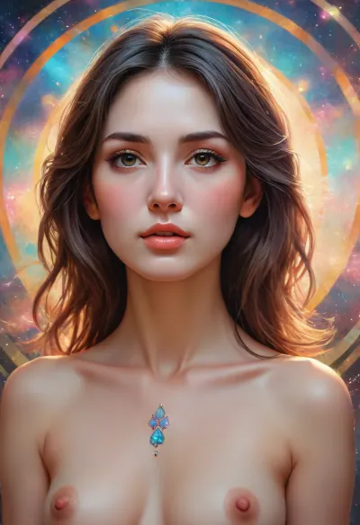 most beautiful Japanese woman in the world, nude, cosmic energy, colorful, painting burst, beautiful symmetrical face, nonchalant kind look, full body photo, tone mapped, intricate, elegant, highly detailed, digital painting, artstation, concept art, smooth, sharp focus, illustration, dreamy magical atmosphere, art by artgerm and greg rutkowski and alphonse mucha, (nude:1.2), (pretty face:1.8), (perfect nose:1.8), (full body view:1.2), slender body, makeup, long legs, <lora:Midjourney Image Enhancer XL v1:.8>