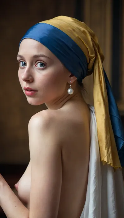 Girl with a pearl earring. Nude. Full body.