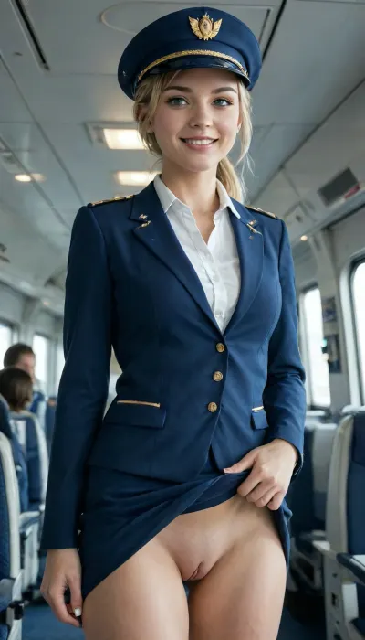 Aeroflot flight attendant, smiling, set in an airplane, POV, blue flight attendant uniform with gold trim, (blue blazer), (white blouse), (blue skirt), tight pussy, little blue hat, Russian, blonde, Source_anime, (A detailed pencil drawing with clean lines and meticulous shading, flat colors, line art, no gradients, blue and green palette), realistic anatomy, drawing have delicate shading and intricate details, lineart, skirtlift, <lora:Moebius (Jean Giraud) Style:1.1>, <lora:sketch_it:.8>, <lora:lineartSDXL:1.1>, <lora:ratatatat74-000050:1.1>, <lora:skirtlift_xl:.8>