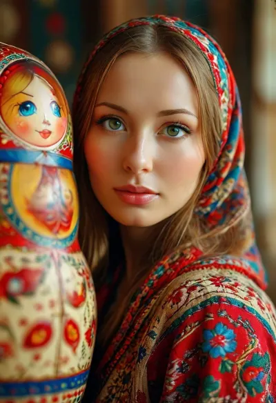 40 years old, Slavic woman, natural beauty, she looks like a matryoshka doll, /KlTTY-ART/, <lora:COMFYUI_mimic_landscape_-_XL_SDXL v2.0:.7>, <lora:attractive_notrigger:.8>, <lora:PerfectEyesXL:.6>, <lora:MJ52:1>
