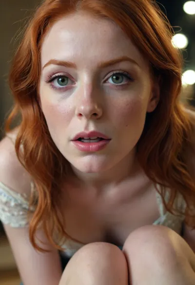 masterpiece, natural redhead with frekles, 30 years old woman, upskirt