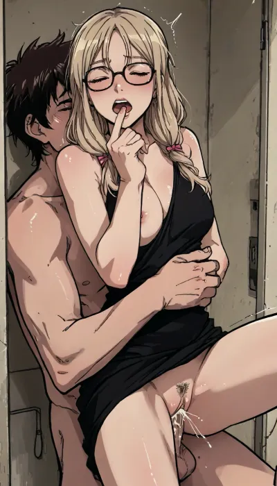 ((markgavatino style)), Melkor mancin style, Milf, wavy natural blonde hair. Sex in airport bathroom. Closed eyes. Biting her own finger. Glasses. Shocked seductive expression. Begging for more. Sexy black cocktail dress. Little Black dress. Loose ringlets, bimbo body, Seductive. trembling, quivering, whole body orgasm. flirty, high contrast, one man is fucking her pussy as he thrusts his cock deep inside her. Tight embrace. black evening dress. Dynamic pose. Uncontrollable orgasm. She leans her back against him, and he supports her as she cums so hard her knees go weak. Passionate embrace. Pressing her body against his. Lust. One exposed breast. Orgasm. Screaming. Shouting, "Fuck me harder! I'm cumming! I'm cumming!" Pubic hair., public. Airport., (dramatic lighting:1), perfect hands, perfect fingers. ratatatat74, kousaka, kirino, gokou, ruri, izumi, sagiri, himemori, luna, sakura, miko, tsunomaki, watame, <lora:LCMTurboMix_Euler_A_fix:.5>, <lora:EnvyBeautyXL02:1.5>, <lora:ratatatat74-000050:1.5>, <lora:mk_Bp Anime_xl:2>, <lora:Kanzaki Hiro_XL:1.7>