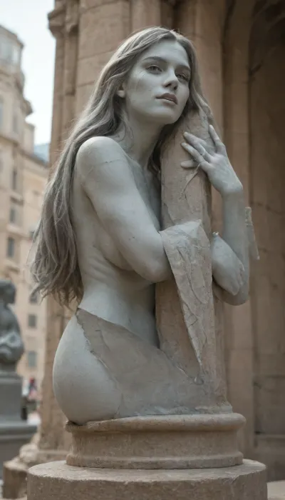 Cracked adult marble statue in a lewd pose