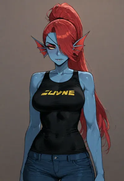 (Ratatatat74), (undyne), simple background, <lora:ratatatat74-000050:.8>
