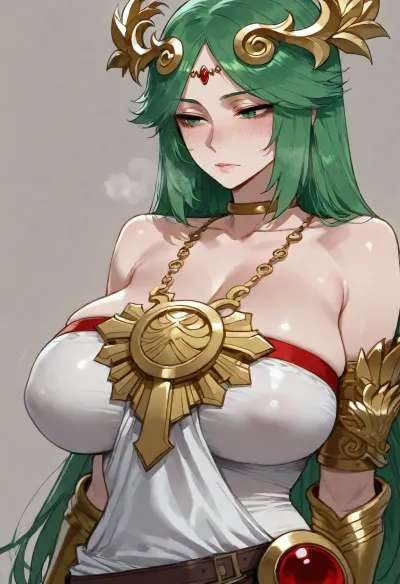 (Ratatatat74), (palutena), solo, simple background, <lora:ratatatat74-000050:.8>
