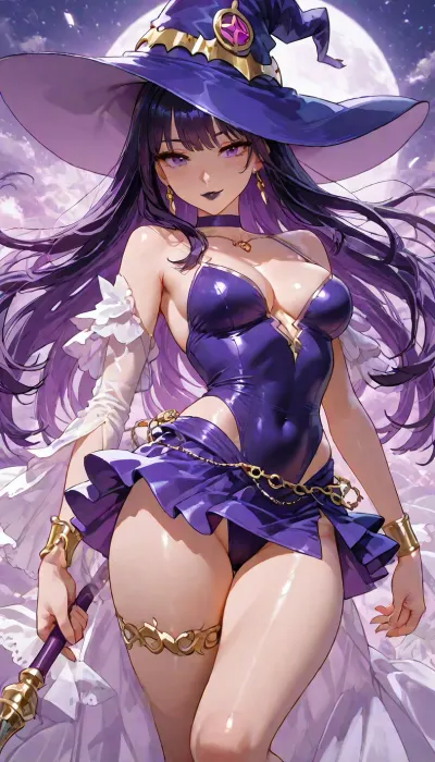 (((big beautiful anime eyes:1.2))), black lipstick, 25 year old Filipina, dynamic pose portrait, petite athletic toned firm body, bright purple blue witch, ethereal whimsy aesthetic, short nano skirt, lace and satin, <lora:add-detail-xl:1.2>, <lora:attractive_notrigger:1.2>, <lora:detailed_notrigger:1.2>, <lora:LCMTurboMix_Euler_A_fix:1.2>, cute smile