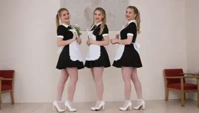 5 beautiful blondes 18 years old with ponytails, white bows, they are thin and tiny, black dress, white apron, soviet school uniform, white high boots, high heels, three blondies, small breasts, laughing, suxl, M3L0DYM4RK5, MELODY-MARKS, Sch0llg1rl, American, European, Scandic, Canadian, uniform, one black man with giant penis, he gonna fuck the girls, <lora:suxl:.8>, <lora:M3L0DYM4RK5 [vvugot1905cc735fbp19f1]:1.8>, <lora:melody-marks-xl:2>, <lora:Schoolgirl:.8>, style, of, ivanov, vano, soviet, cartoon, <lora:ivanov_vano_style_sdxl:.8>