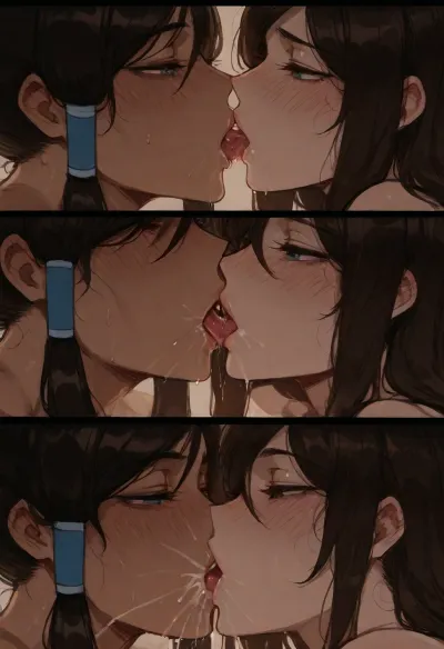 (Ratatatat74), (korra), (asami sato), kissing, tongue, spit, lesbian, close-up, <lora:ratatatat74-000050:.8>